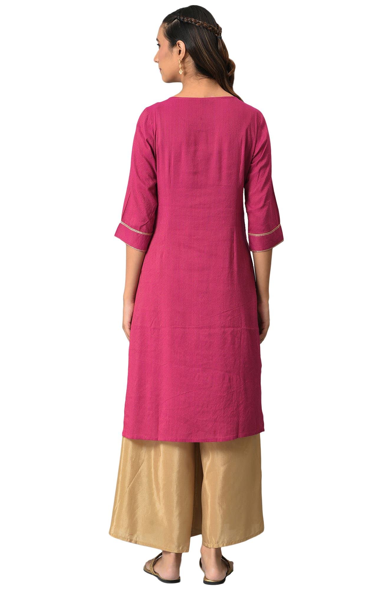 Aurelia Women Magenta Viscose Blend Geometric Yarn Dyed Straight Kurta