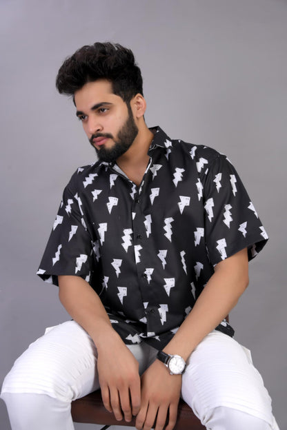 Brown Culture MenS Cotton Blend Abstract Print Shirt With Spread Collared Half Sleeves Standard Length And Button Down Closure