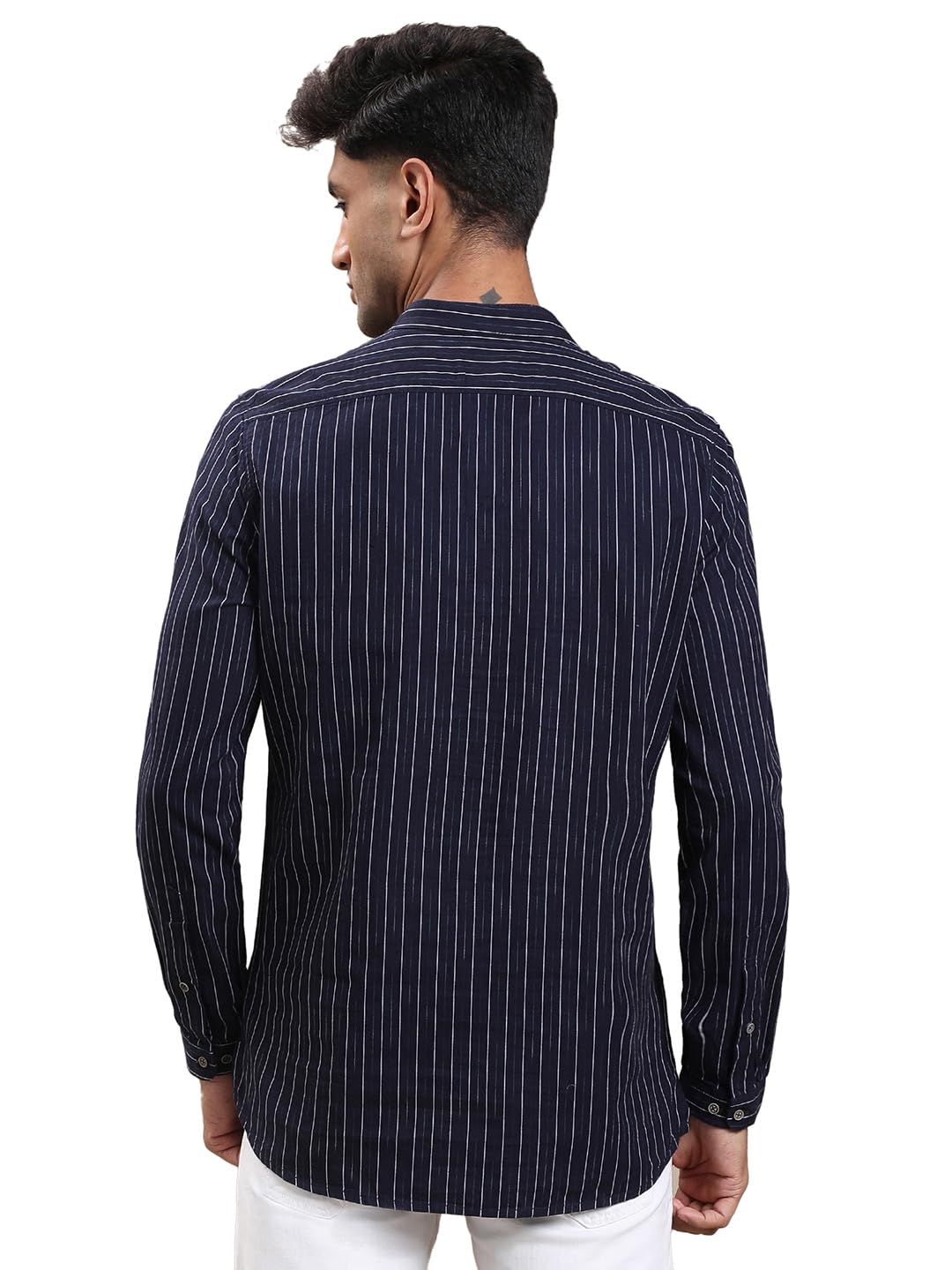 Turtle Men 100% Cotton Slim Fit Blue Stripe Casual Kurta Shirt