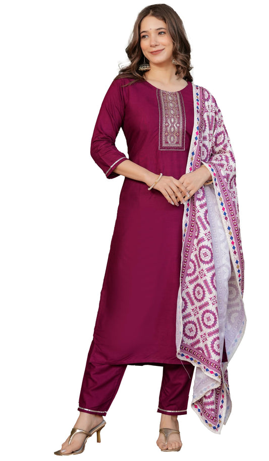 Wedani Rayon Sequence Embroidered Kurta Set with Dupatta for Women - (E6452)