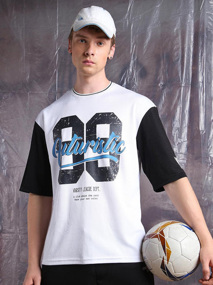 Hubberholme Men Printed Oversized Round Neck Half Sleeve Tshirts 124 White