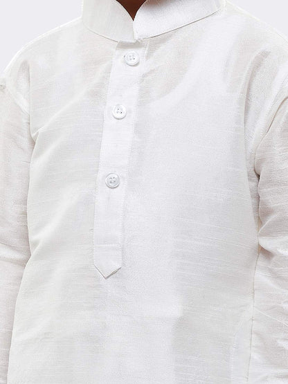 Jbn Creation Boys White Silk Blend Kurta Pyjama And Cap Set