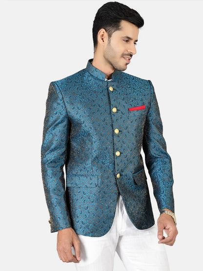 WINTAGE Mens Banarasi Rayon Cotton Green Bandhgala: 40/ M