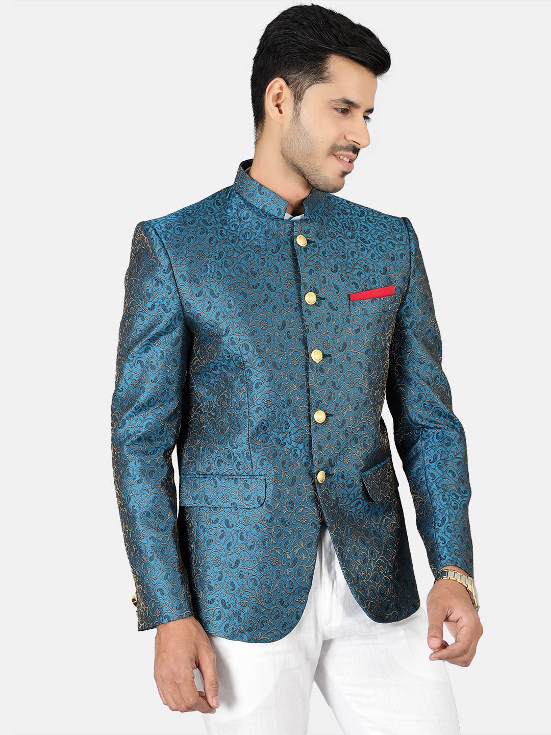 WINTAGE Mens Banarasi Rayon Cotton Green Bandhgala: 42/ L