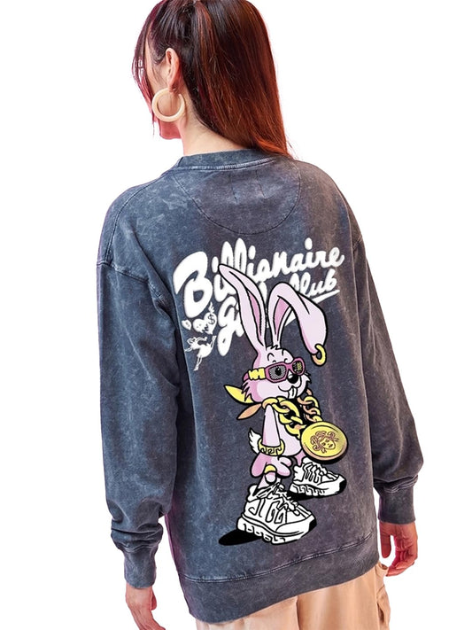 Bewakoof Heavy Duty 1.0 Womens Graphic Print Oversized Fit Full Sleeve Round Neck Fleece Sweatshirt_626041_Blue_S