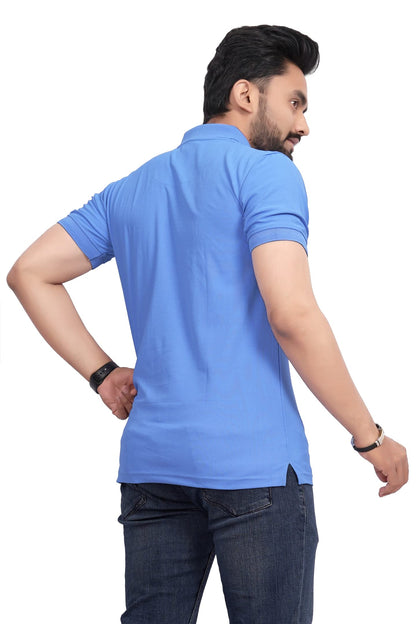 More & More MenS Solid Regular Fit Polo Sky Blue