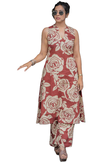 ANNI DESIGNER Womens Rayon Viscose A-Line Printed Kurta with Palazzo (AADAT RED_XL_Red_X-Large)