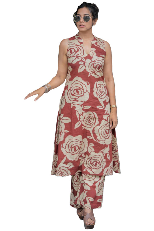 ANNI DESIGNER Womens Rayon Viscose A-Line Printed Kurta with Palazzo (AADAT RED_XL_Red_X-Large)