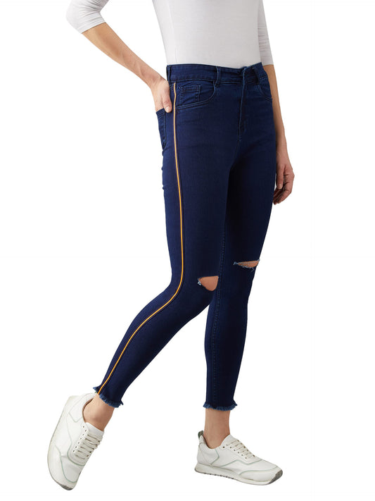 Dolce Crudo WomenS Navy Blue Skinny Fit High Rise Cropped Denim Stretchable Jeans (Doss21Den10-57-71-28,Navy Blue,28)