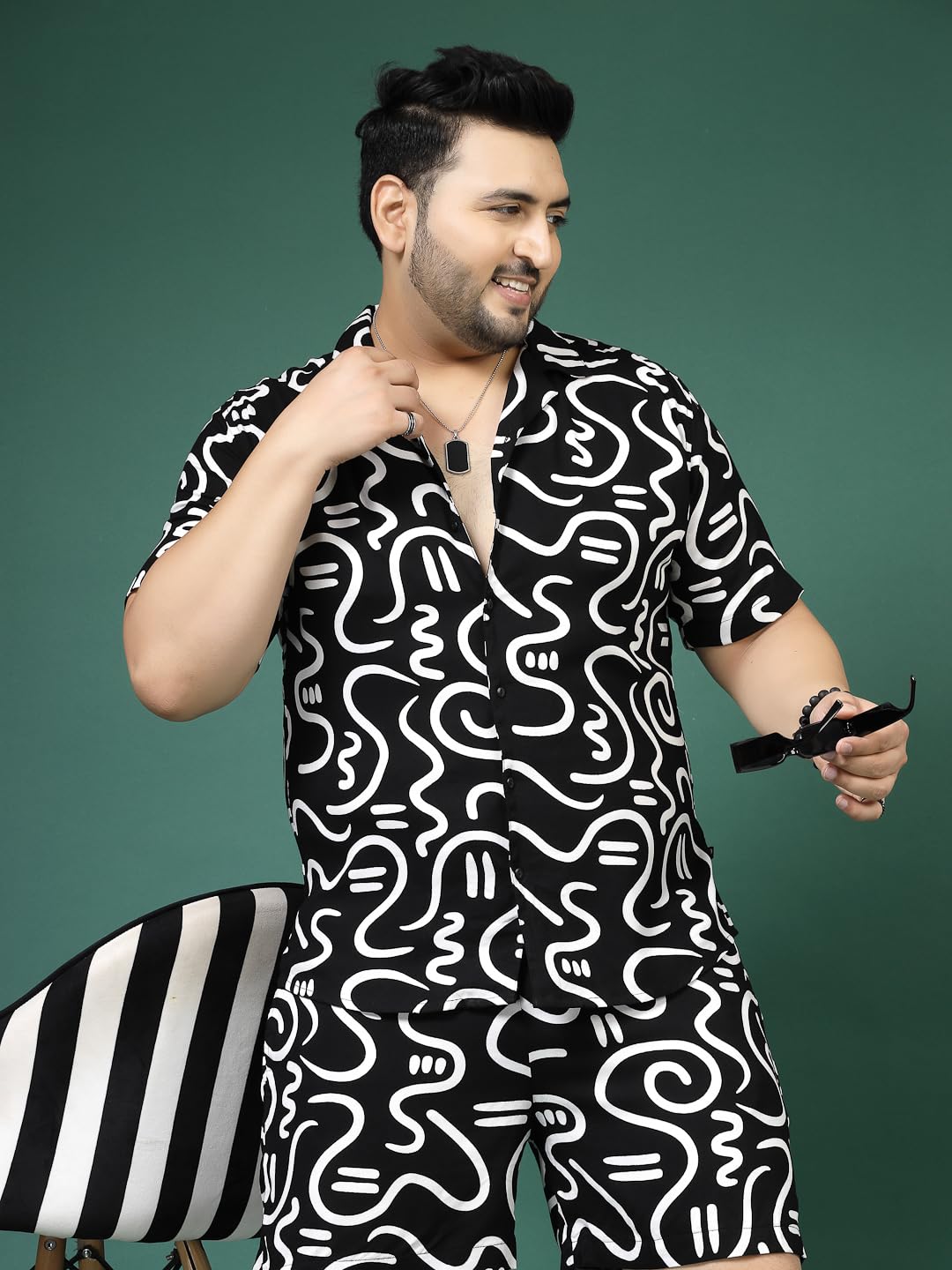 Rigo Printed Co-Ord Set For MenS | Casual Plus Size Shirt & Shorts Night Suit Set | Lounge-Wear Nightdress Pajama Set For MenS