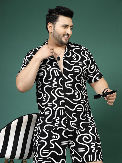 Rigo Printed Co-Ord Set For MenS | Casual Plus Size Shirt & Shorts Night Suit Set | Lounge-Wear Nightdress Pajama Set For MenS