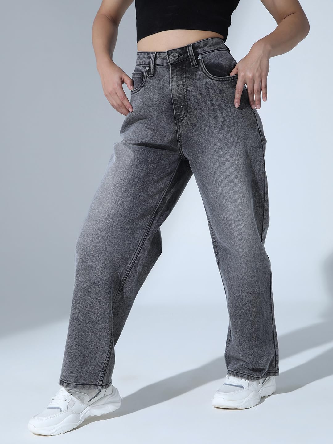 Hubberholme Women Black Cotton Relaxed Fit High-Rise Jeans