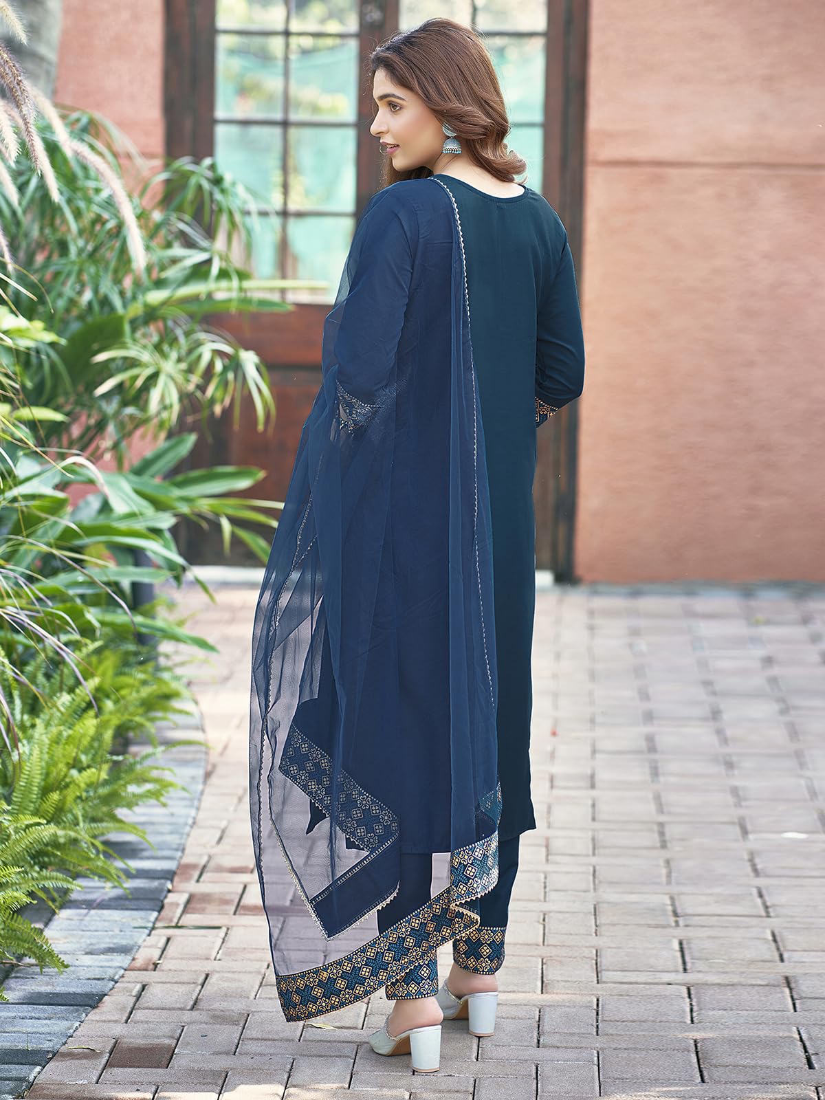 Sanisa WomenS Cotton Blend Sequence Embroidery Work Straight Kurta With Pant And Foil Printed Gota Lace Work Dupatta (137Kbd147