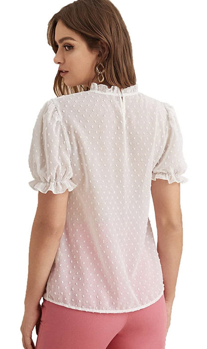 Pujia Mills Women Casual high Neck Top (Avina BUTTI) White Color