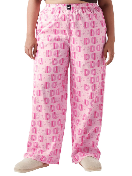 Bewakoof WomenS Official Disney Merchandise Dumbo All Over Printed Wide Leg Poplin Plus Size Pyjama_645114_Pink_3Xl
