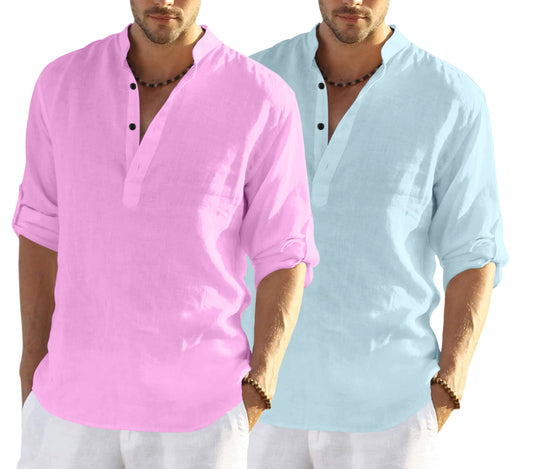 Bellstone MenS Cotton Blend Solid Regular Dress Shirt (Kurta800_Combo_Light Pink_Aqua_Xl