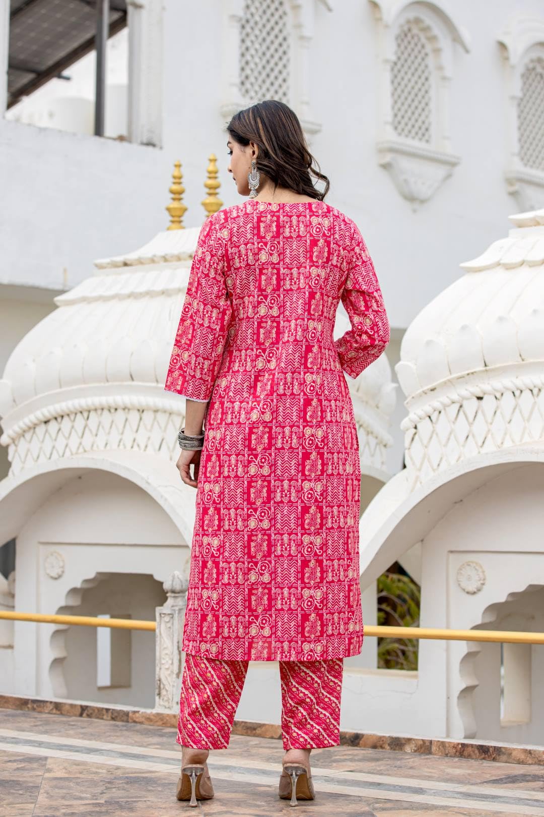 Varanga Women Pink Round Neck Embroidered Kurta Paired with Bottom and Printed Dupatta