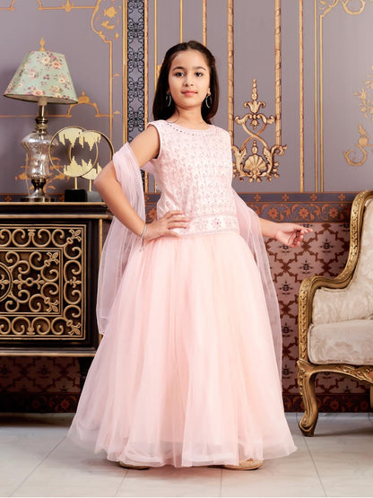 Aarika Girls Ethnic Wear Peach Colour Mirror Embroidery Net Lehenga Choli Set With Dupatta-3-13 Years (Lch-18273)