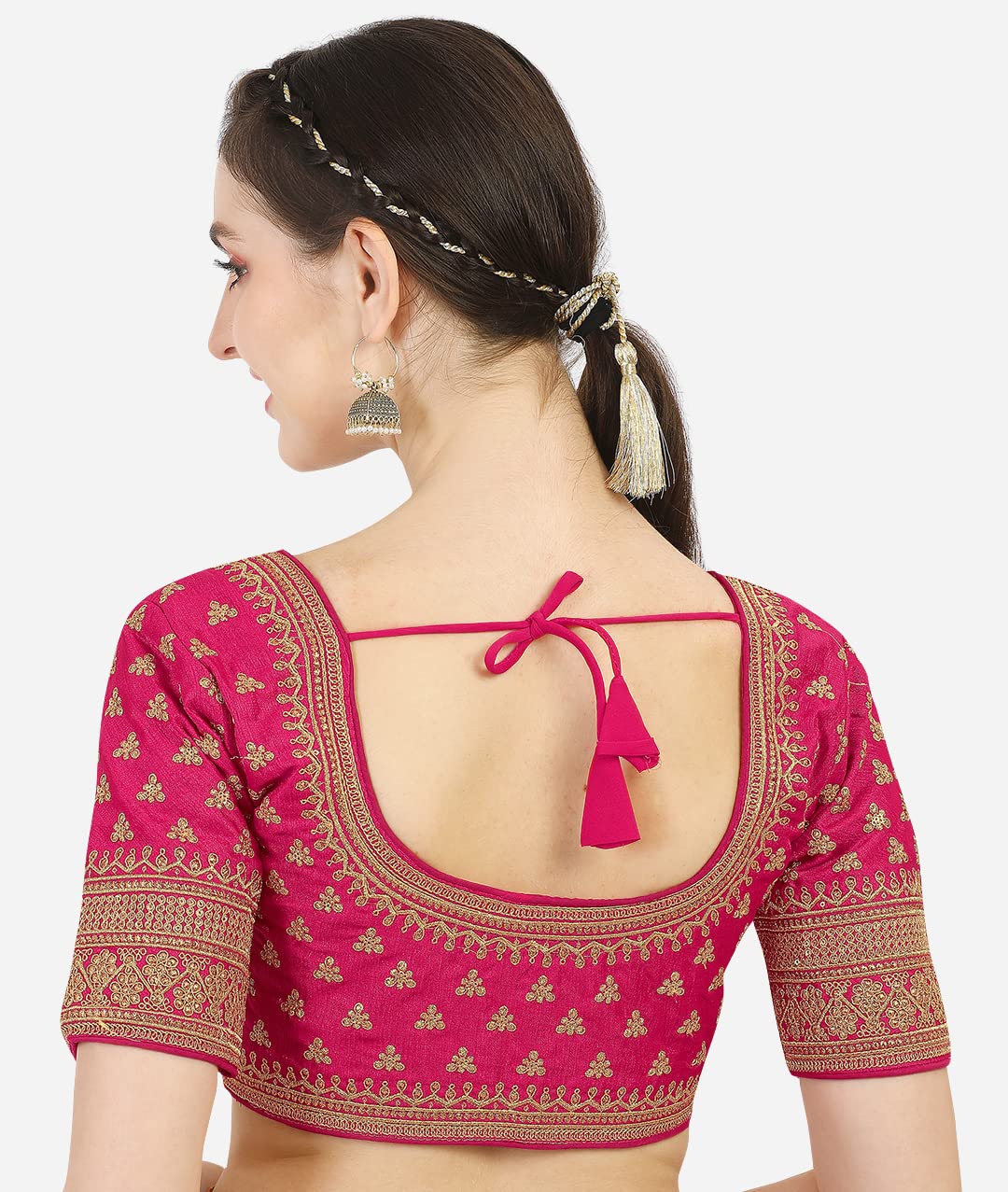 Pujia Mills WomenS Silk Embroidery Sequins Work Readymade Saree Blouse