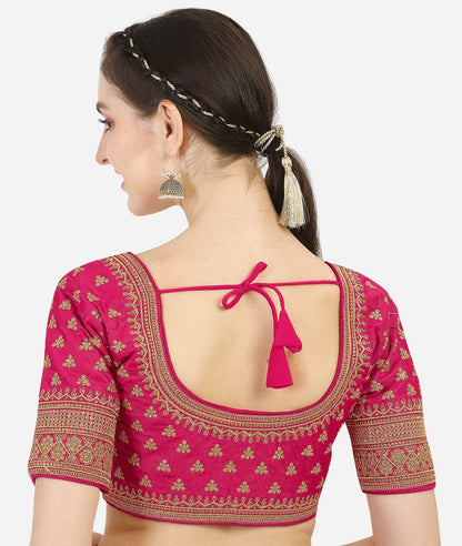 Pujia Mills WomenS Silk Embroidery Sequins Work Readymade Saree Blouse