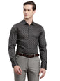 Turtle Men Cotton Tencel Slim Fit Dark Grey Printed Full Sleeve Party Shirt
