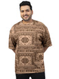 Veirdo Mens 100% Cotton Oversized Loose Baggy Fit Drop Shoulder Paisley Printed Plus Size T-Shirt Bei