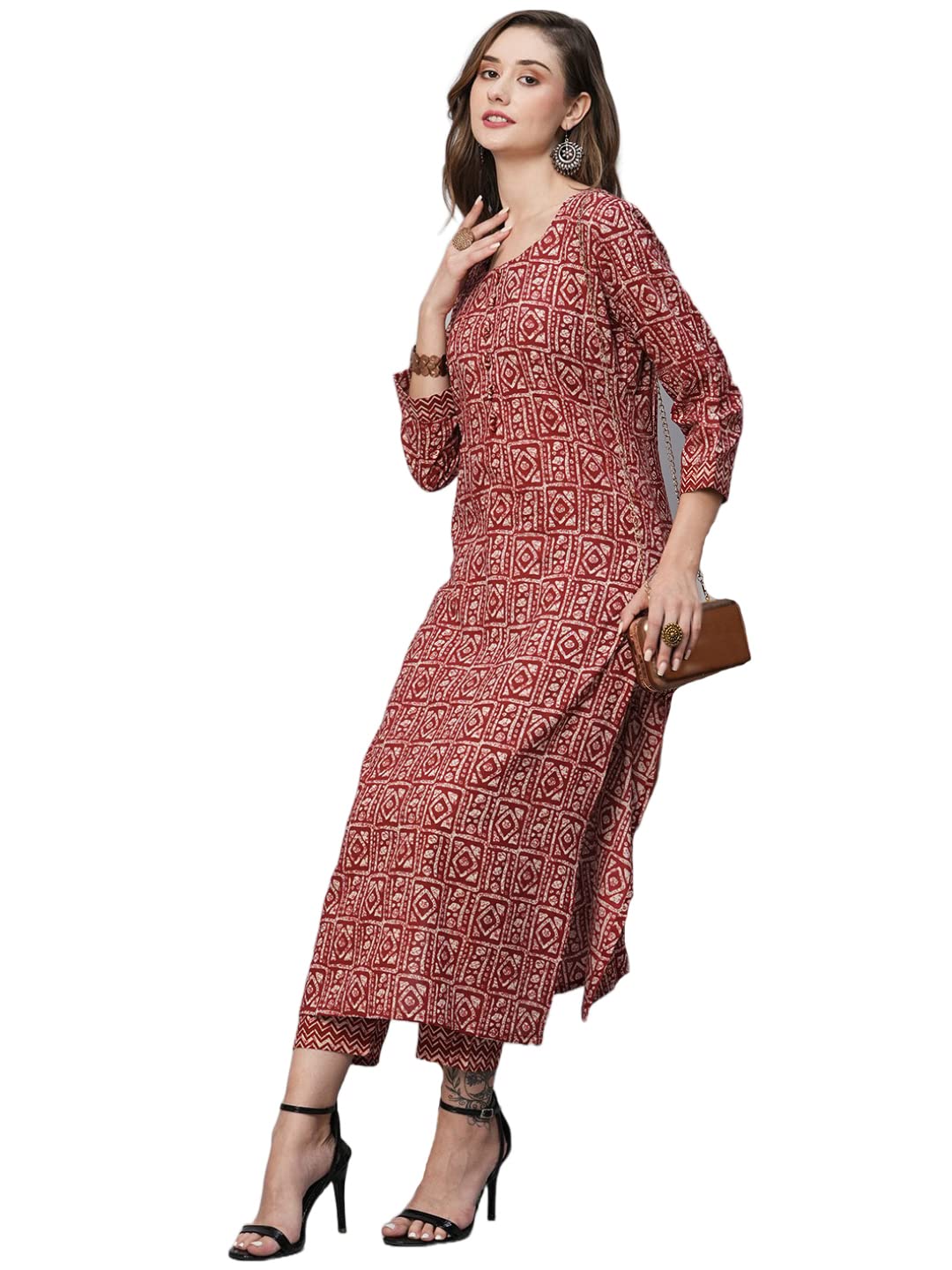 GoSriKi Women's Cotton Blend Straight Printed Kurta with Pant (Yami-GS)