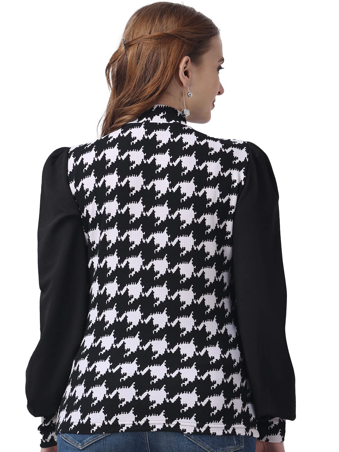 POPWINGS Casual Printed Solid Top for Women || Long Puff-Sleeves Women Top || Round-Neck Top for Women || Stylish Latest Western