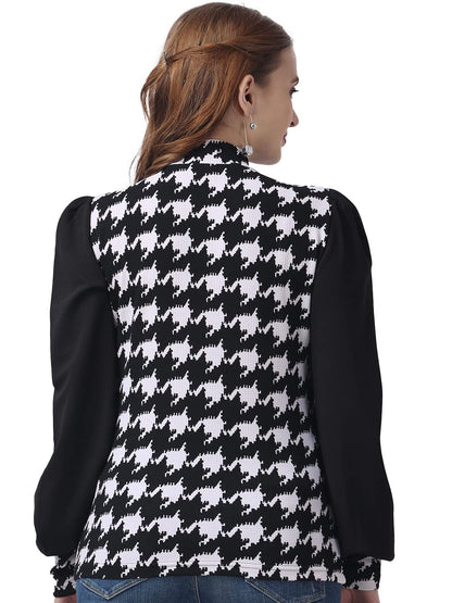 POPWINGS Casual Printed Solid Top for Women || Long Puff-Sleeves Women Top || Round-Neck Top for Women || Stylish Latest Western