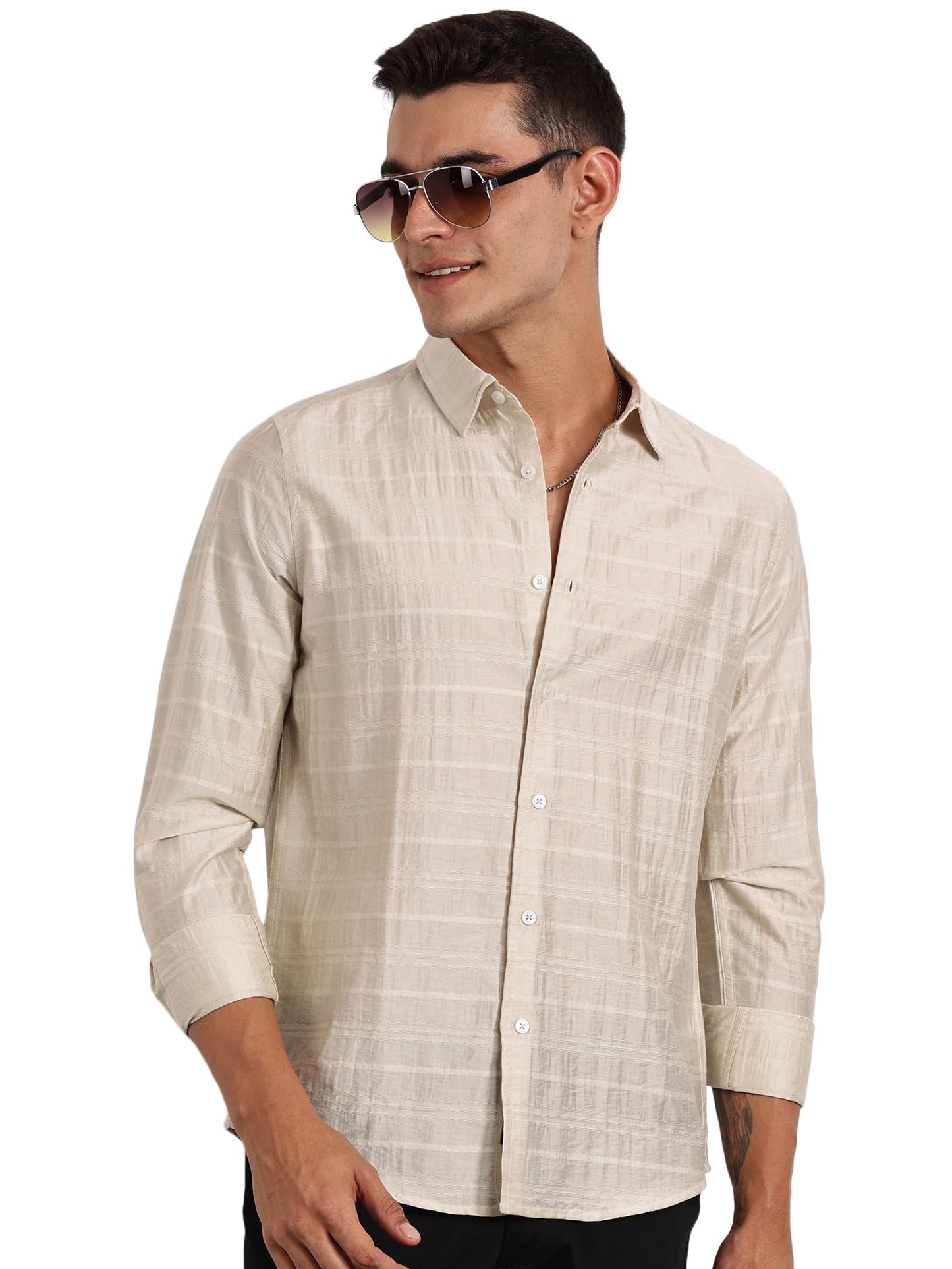 Thomas Scott Slim Fit | Long Sleeve | French Placket | 100% Cotton | Solid Colors | Shirts for Mens Cream