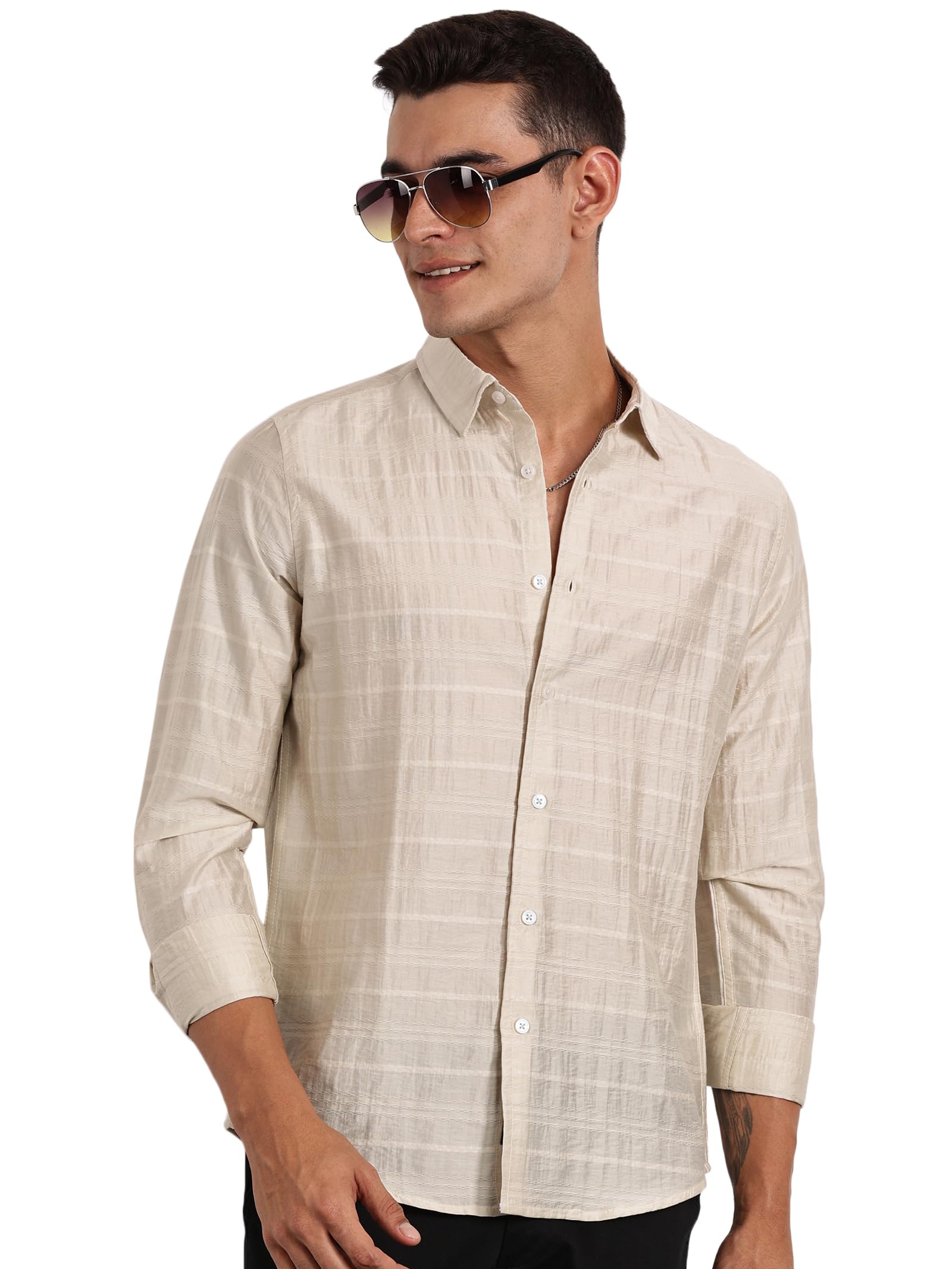 Thomas Scott Slim Fit | Long Sleeve | French Placket | 100% Cotton | Solid Colors | Shirts for Mens Cream