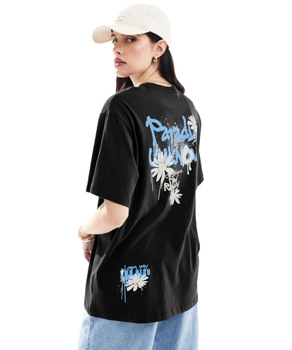 SHODOX100% Pure Cotton Womens Oversized Drop Shoulder Front & Back Printed T-Shirt (Pack of 1)