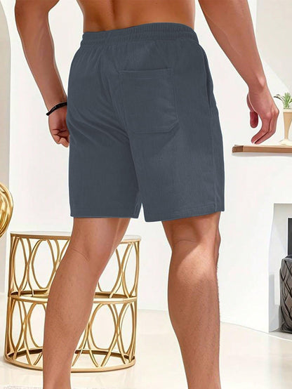 AVANOVA Mens Dark Grey Solid Color Loose Fit Drawstring Short with Pockets, Casual Patch Pocket Waist Letter Print Shorts (Shot