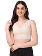 OOMPH! Womens Indian Ethnic Wear Designer Abstract Pattern V Neck Sleeveless Cotton Off-White Blouse for Saree or Lehnga and Bl