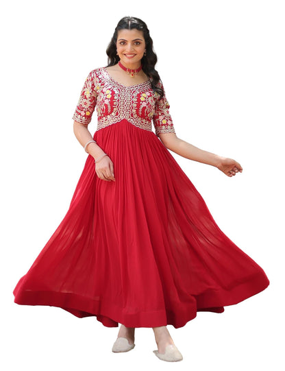 Fashion Basket WomenS Georgette Anarkali Gown Red