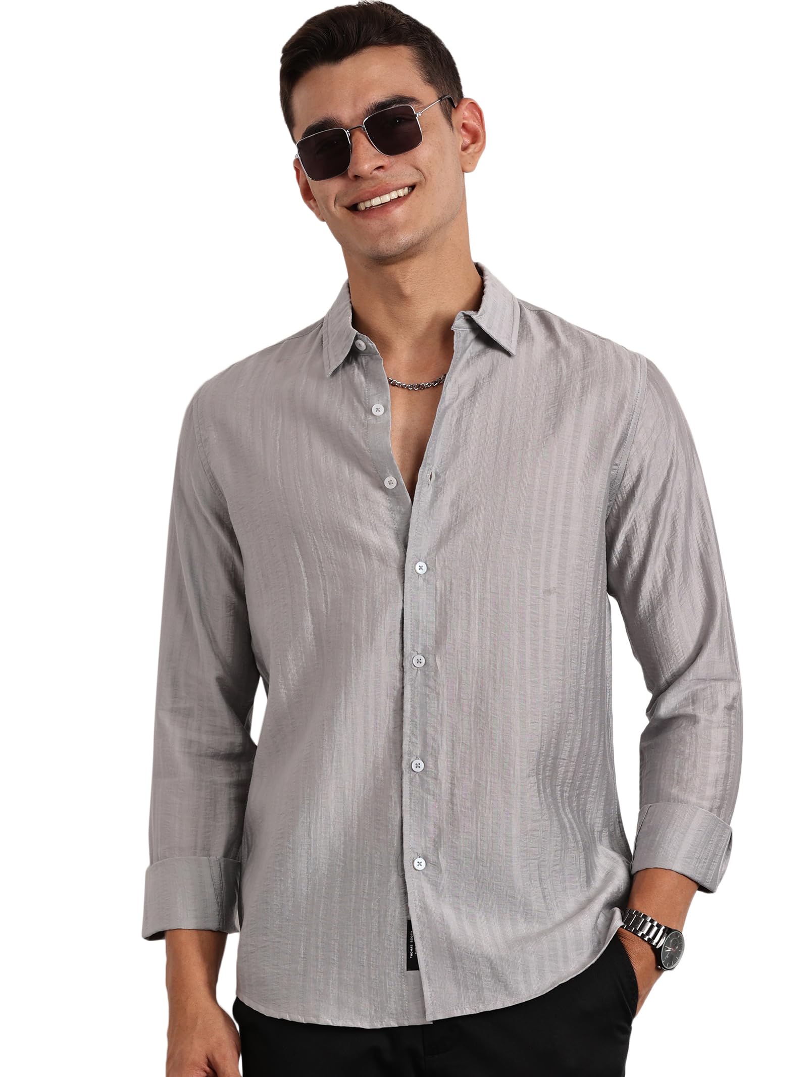 Thomas Scott Slim Fit | Long Sleeve | French Placket | 100% Cotton | Solid Colors | Shirts for Mens Grey
