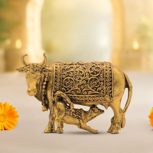 Astrotalk Kamdhenu Cow Idol in Pure Brass | Compact Kamadhenu Idol for Vastu, Mandir for Home, Temple Shelf | Ideal Diwali Gift or Return Gifts for Pooja | Puja Mandir Decor | 5.5x2.5x4 cm | 1 Piece