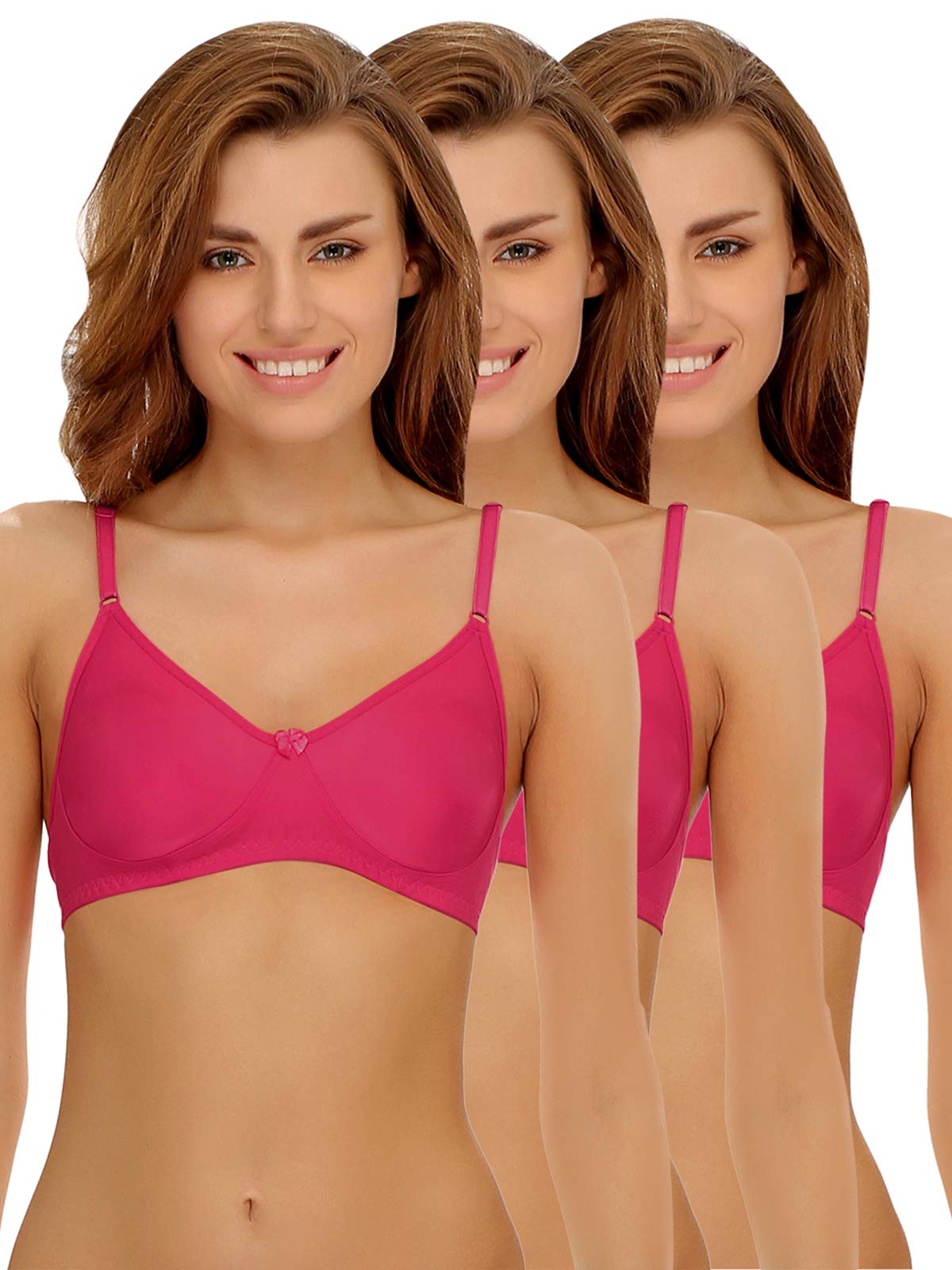 Clovia Womens Pack of 3 Cotton Rich Non-Padded Wirefree T-Shirt Bra in Multicolor (COMBRC037_Multi-Coloured_32C)