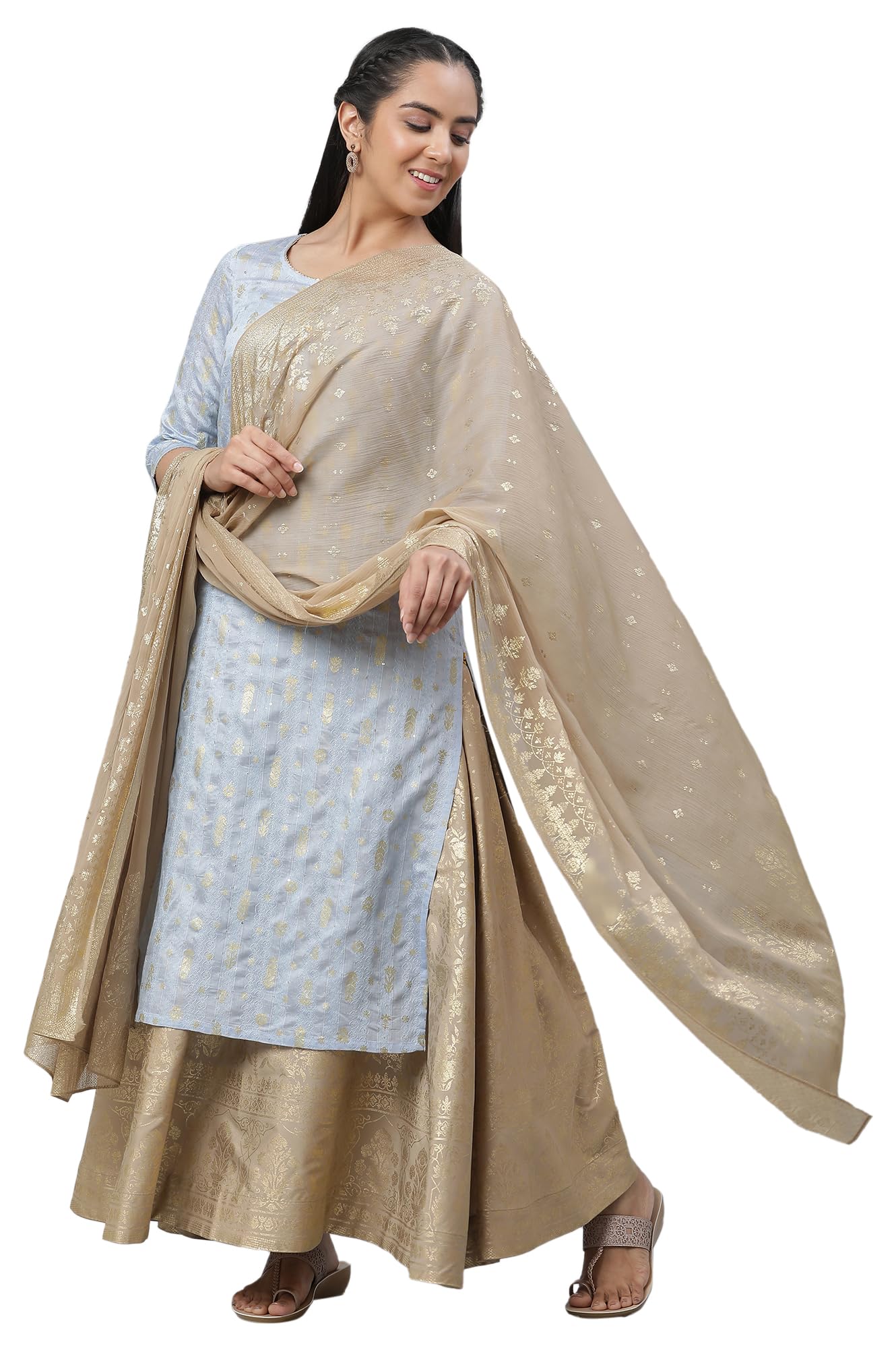 Aurelia Women'S Polyester Dupatta 23Aua80002-506915-Gold-Fs, Free Size