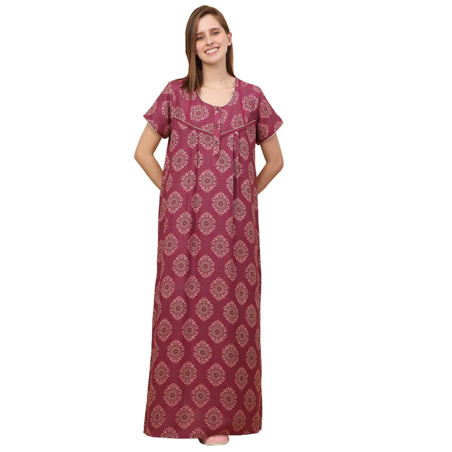Sweet Dreams Women Printed Night Dress Rose