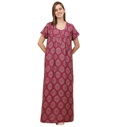 Sweet Dreams Women Printed Night Dress Rose