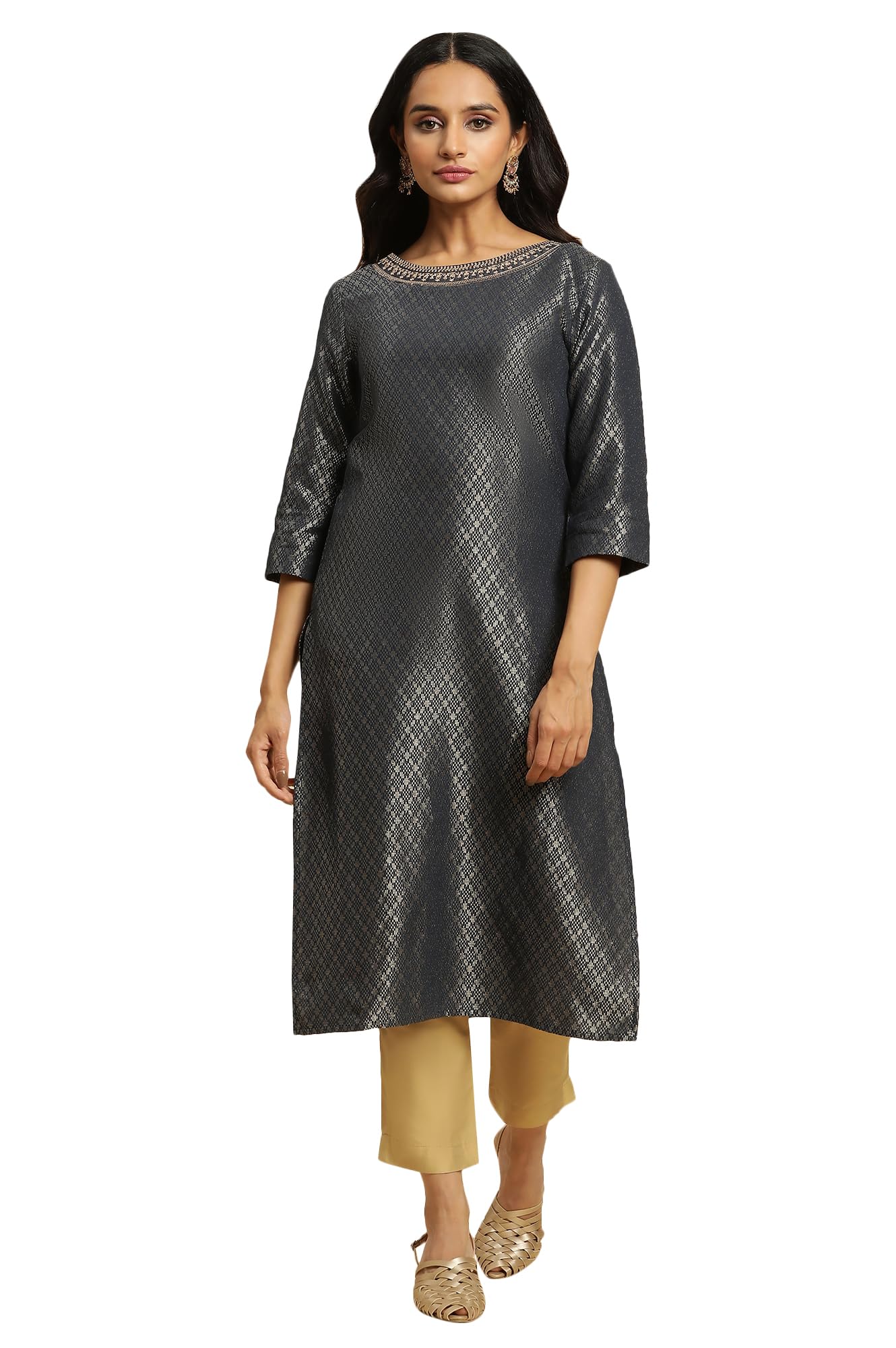 W For Woman WomenS Cotton Blend Solid Regular Kurta (23Auw12748-313366_Dark Grey