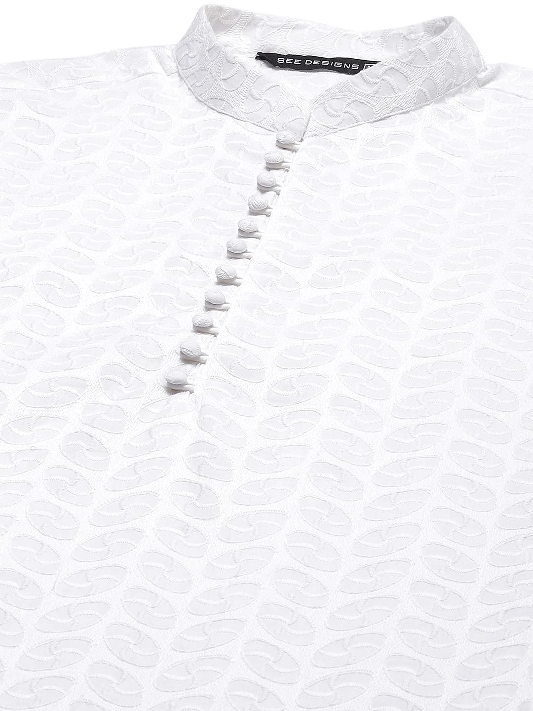 See Designs Cotton Men White Chikankari Embroidered Straight Kurta With Pyjama