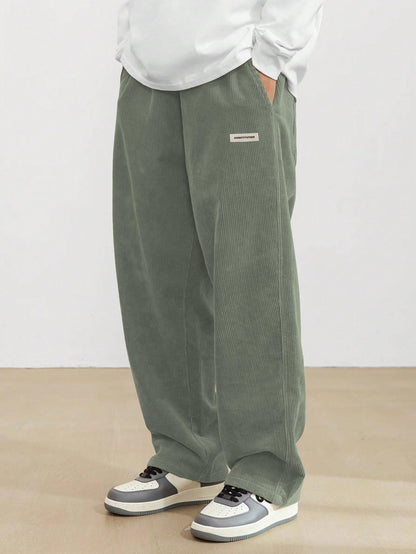 AVANOVA Mens Olive Front Tie Loose Fit Corduroy Baggy Long Slacks Chino Pants with Slant Pocket Simple Casual Trousers, Going O