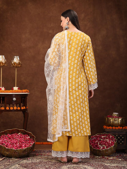 Stylum Womens Floral Printed Rayon Straight Kurta Palazzo Dupatta Set