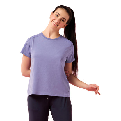 Enamor Womens Solid Relaxed Fit T-Shirt (E306_Chalky Violet Mel