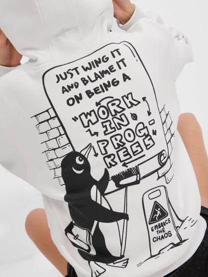The Souled Store Originals: Adulting Women and Girls Soft Long Sleeve Zipper Front Cotton Blend Oversized Hoodies White