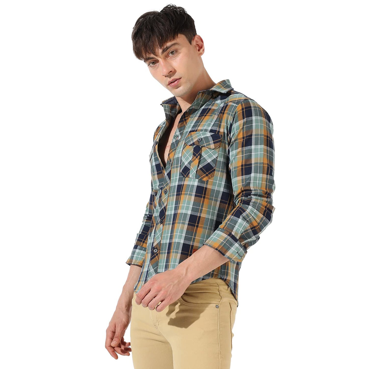 Campus Sutra Mens Multicolour Checkered Button Up Collared Shirt for Casual Wear | Shirt Crafted with Regular Sleeve, Comfort F