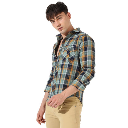 Campus Sutra Mens Multicolour Checkered Button Up Collared Shirt for Casual Wear | Shirt Crafted with Regular Sleeve, Comfort F
