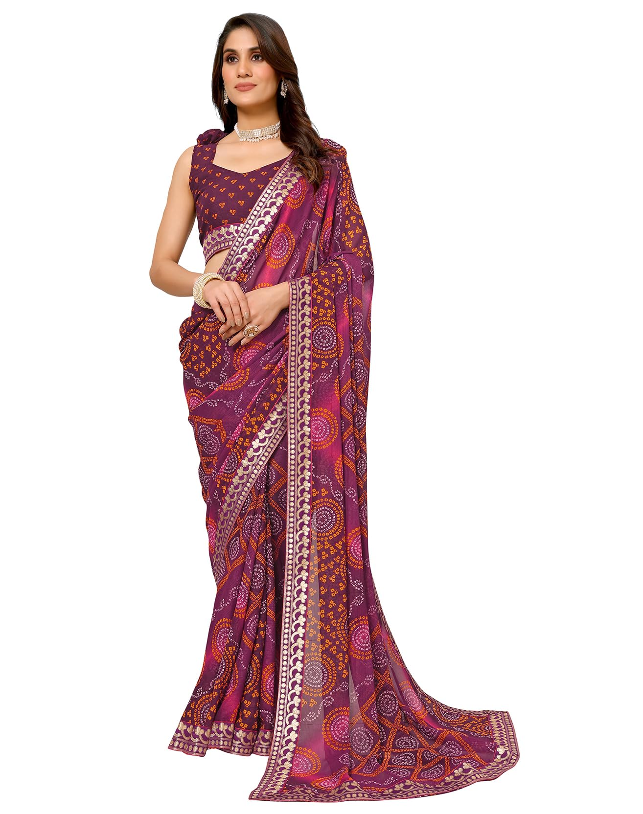 Yashika Womens Woven Latest Georgette Saree with Lace and Blouse Material (AZ-YS-P1-AACHAL-KORAM-Parent_Purple)